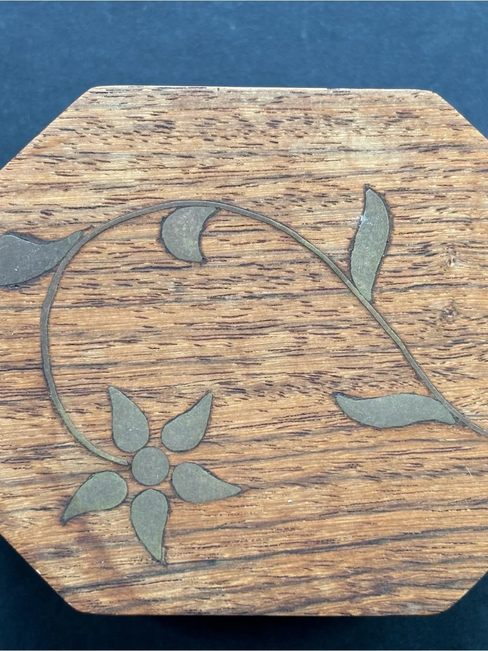 Octagonal Wood Jewelry Box with Inlaid Floral Detail